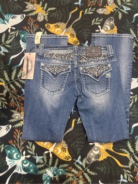 Miss Me Bootcut Jeans Medium Wash Embellished Pocket NWT Stretch Size 30